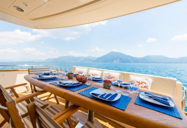 Charter Yacht RIVIERA Aft Deck Dining
