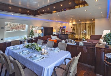 Luxury Charter Motor Yacht MY TOY Saloon and Dining