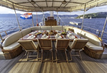 Luxury Charter Gulet LIBRA Aft Deck Dining Table
