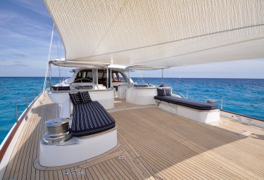 Sailing Yacht HYPERION Deck Awning and Sunbeds