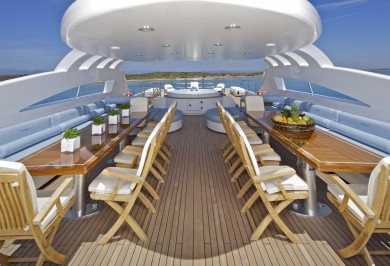 Luxury Charter Yacht MIA RAMA Flybridge Alfresco Dinining Space
