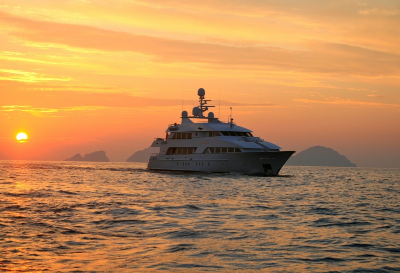 Super yacht at sunset