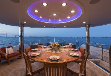 FAR FROM IT Mid-level Aft Deck Dining in the Evening