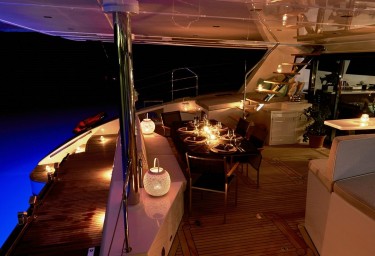 Luxury Charter Catamaran 19TH HOLE Aft Deck by Night