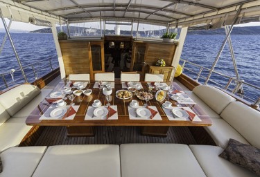 Luxury Charter Gulet LIBRA Aft Deck Dining