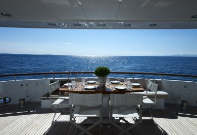 Luxury Charter Motor Yacht FELIGO V Aft Deck Alfresco Dining