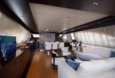Luxury Motor Yacht KAMBOS BLUE Saloon Looking Forward