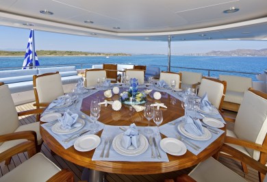 Luxury Charter Motor Boat MIA RAMA Aft Deck Alfresco Dining